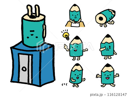 塾や学校で使えるかわいい鉛筆のキャラ素材 116128147