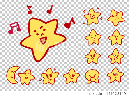 Cute yellow star character shining in the night sky 116128149