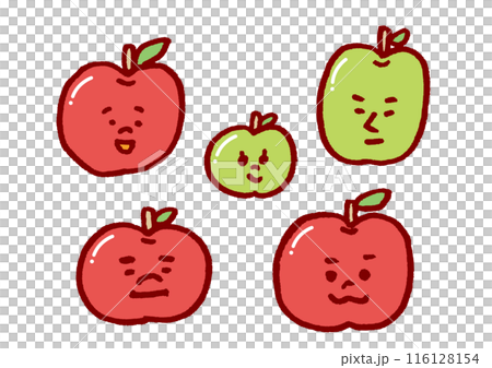 可愛的蘋果人物素材，帶臉 116128154