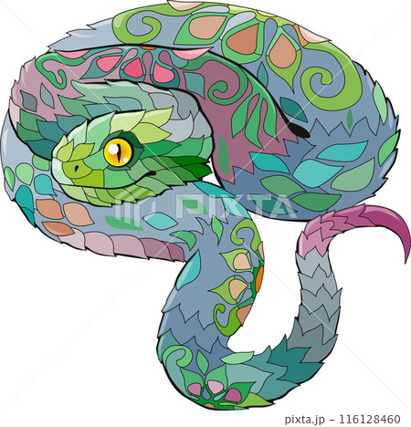 Zentangle snake. Hand drawn decorative vector illustration. 116128460