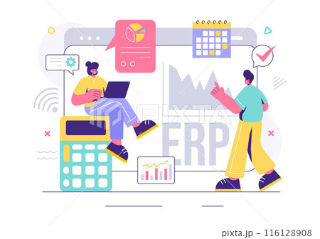 ERP Enterprise Resource Planning System Vector Illustration with Business Integration, Productivity, and Company Enhancement on a Flat Background ERP Enterprise Resource Planning System Vector Illustration with Business Integration, Productivity, and Company Enhancement on a Flat Background 116128908