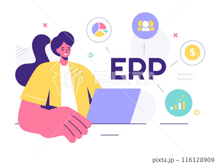 ERP Enterprise Resource Planning System Vector Illustration with Business Integration, Productivity, and Company Enhancement on a Flat Background ERP Enterprise Resource Planning System Vector Illustration with Business Integration, Productivity, and Company Enhancement on a Flat Background 116128909