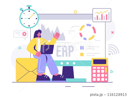 ERP Enterprise Resource Planning System Vector Illustration with Business Integration, Productivity, and Company Enhancement on a Flat Background ERP Enterprise Resource Planning System Vector Illustration with Business Integration, Productivity, and Company Enhancement on a Flat Background 116128913