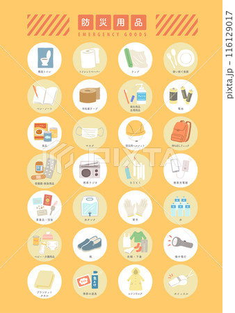非常用グッズ・防災用品のイラストセット 116129017