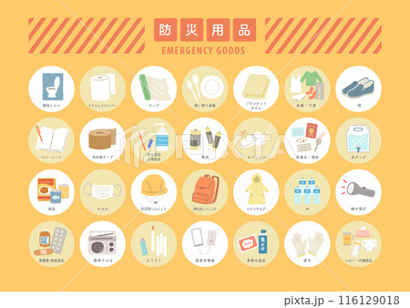 非常用グッズ・防災用品のイラストセット 116129018