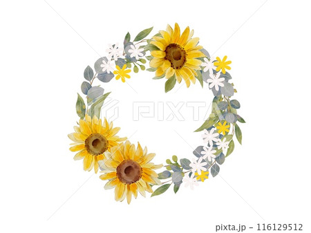 黄色い花 ひまわりのリースのイラスト素材 [116129512] - PIXTA