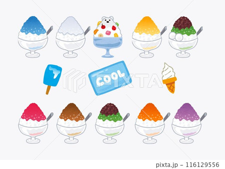 カラフルなかき氷とアイスクリームのセット カラフルなかき氷とアイスクリームのセット 116129556