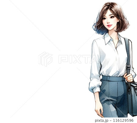 出勤途中の女性会社員　コピースペース【AI生成画像】 116129596