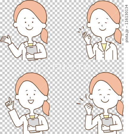 イラスト素材：いろいろなポーズの医療系女性セット 116130134