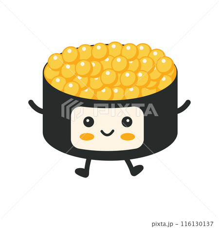 Cute Sushi Roll Japanese Food Cartoon Character with Happy Expression 116130137