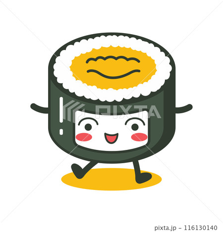 Cute Sushi Roll Japanese Food Cartoon Character with Happy Expression Cute Sushi Roll Japanese Food Cartoon Character with Happy Expression 116130140