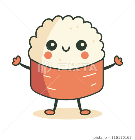 Cute Rice Sushi Roll Japanese Food Cartoon Character with Happy Expression Cute Rice Sushi Roll Japanese Food Cartoon Character with Happy Expression 116130165