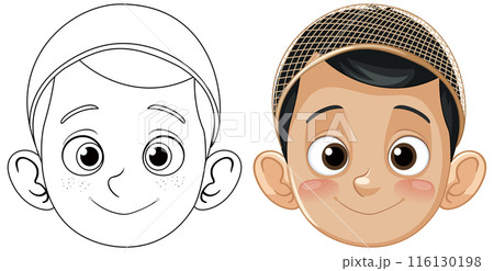 Smiling Muslim Boy Character Illustration 116130198