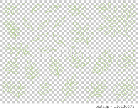 緑色の植物の線画イラストセット 116130575