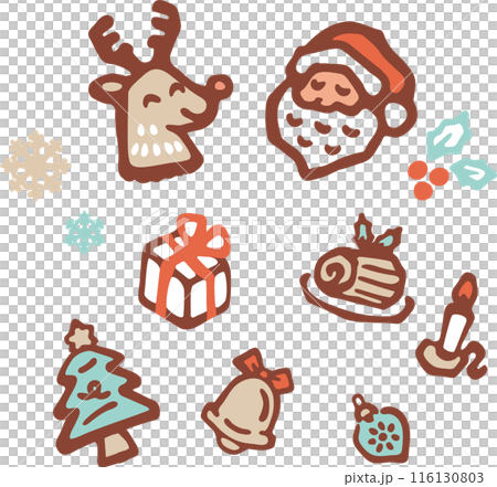 クリスマス　アイコン　手描き　あしらい　飾り　版画　判子　シルエット　かわいい　イラスト素材セット 116130803