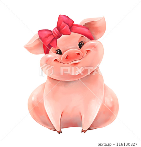 Funny pig. Cute animal illustration 116130827