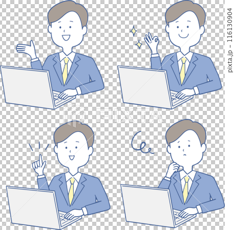 Illustration material: Male staff operating a computer Various pose sets 116130904