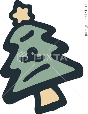クリスマス　アイコン　ツリー　手描き　あしらい　飾り　版画　かわいい　イラスト素材 116131041