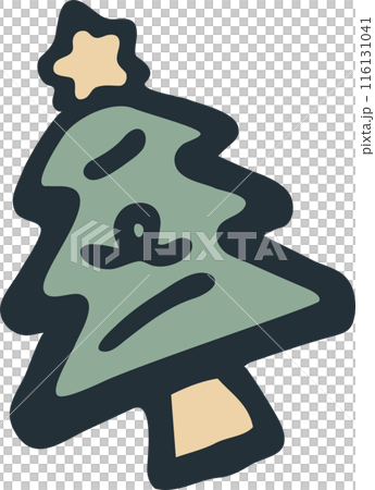 クリスマス　アイコン　ツリー　手描き　あしらい　飾り　版画　かわいい　イラスト素材 116131041