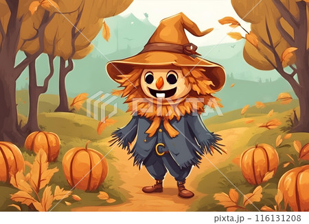 Scarecrow made of rice straw.Cartoon Abstract art.AI Generated Scarecrow made of rice straw.Cartoon Abstract art.AI Generated 116131208