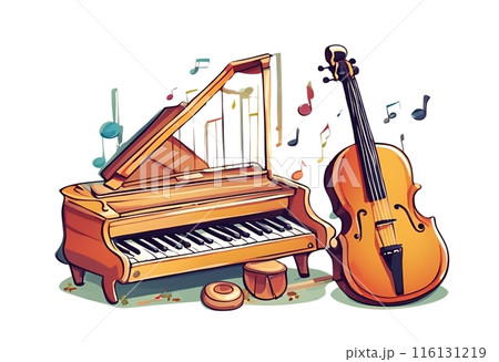 Traditional classic musical instruments used.Cartoon Abstract art.AI Generated 116131219