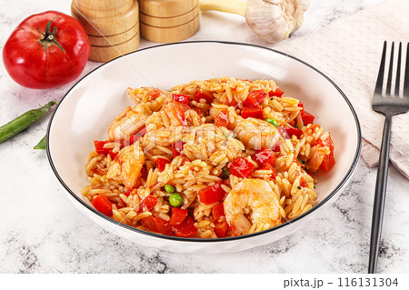 Italian pasta orzo with prawn Italian pasta orzo with prawn 116131304