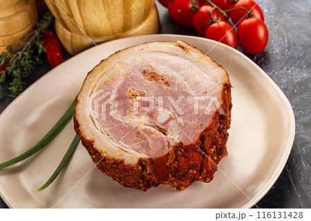 Tasty and fat smoked pork belly 116131428