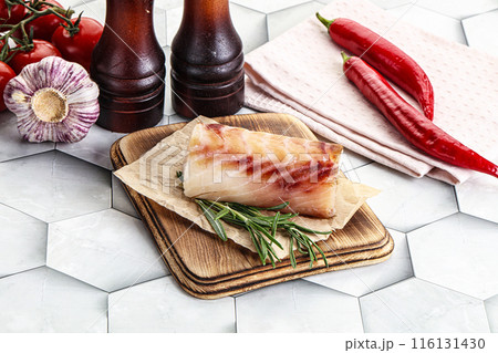Raw cod fish steak for cooking 116131430