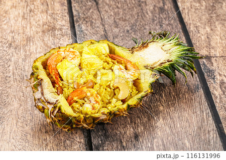 Thai cuisine - rice with prawn in pineapple 116131996