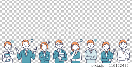 Illustration set of high school students looking up and thinking and worrying _ Headline Illustration set of high school students looking up and thinking and worrying _ Headline 116132453