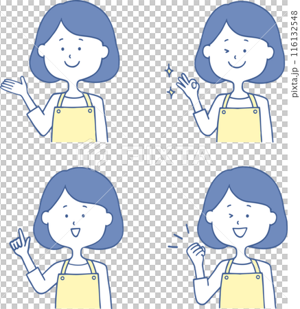 イラスト素材:いろいろなポーズのエプロン女性セット イラスト素材:いろいろなポーズのエプロン女性セット 116132548