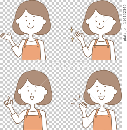 イラスト素材:いろいろなポーズのエプロン女性セット イラスト素材:いろいろなポーズのエプロン女性セット 116132549
