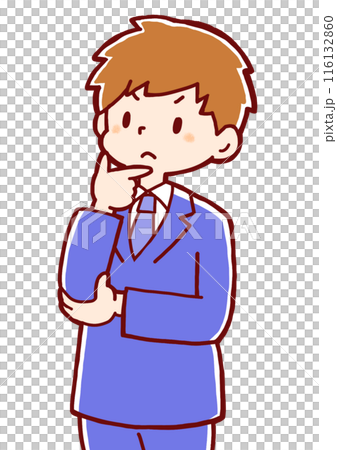 A male student thinking with his hand on his chin 116132860