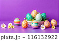 Happy Easter day with colorful egg prints copy space for text shot in studio 116132922