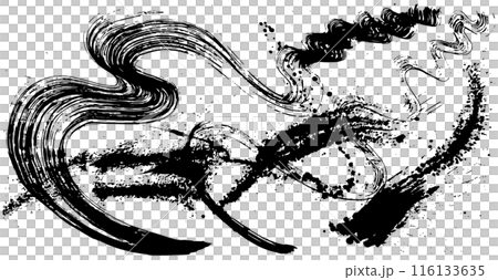 波浪噴霧、水墨藝術、手寫毛筆插圖 116133635