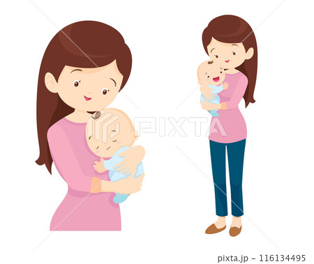 Beautiful woman holds a baby in her arms 116134495