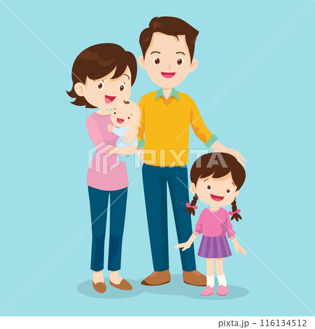 Happy family. Father, mother, son and daughter together 116134512