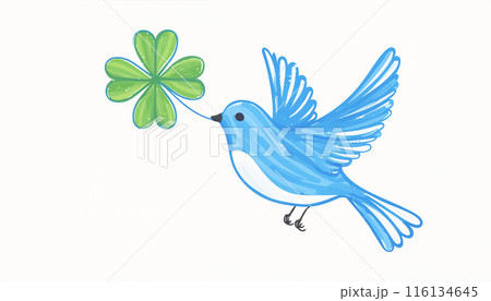 幸せを運ぶ青い鳥と四つ葉のクローバー 116134645