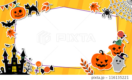 ハロウィンのコピースペース付き背景イラストフレーム かぼちゃとおばけとお城 ハロウィンのコピースペース付き背景イラストフレーム かぼちゃとおばけとお城 116135221