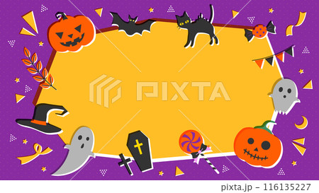 ハロウィンのコピースペース付き背景イラストフレーム かぼちゃとおばけとキャンディー ハロウィンのコピースペース付き背景イラストフレーム かぼちゃとおばけとキャンディー 116135227