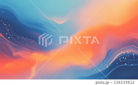 青とオレンジ色のグラデーションの波のような抽象的背景 116135612