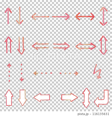 Handwritten simple arrow icon set red Handwritten simple arrow icon set red 116135631
