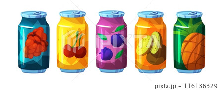 Fruit soda drink cans set 116136329