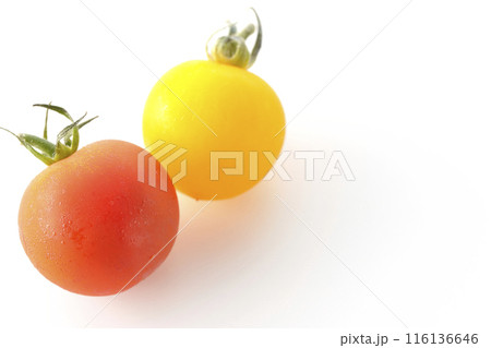 黄色と赤色のミニトマトを白背景で撮影 黄色と赤色のミニトマトを白背景で撮影 116136646