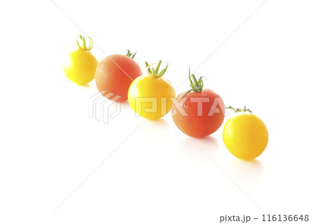 黄色と赤色のミニトマトを白背景で撮影 黄色と赤色のミニトマトを白背景で撮影 116136648