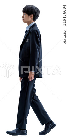 男子高校生の全身の白背景素材「AI生成画像」 116136694