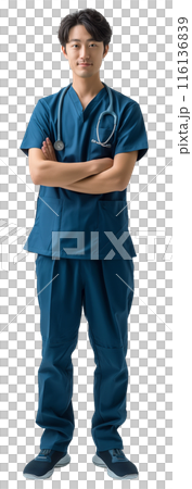 AI-generated image of a male nurse's whole body on a white background 116136839