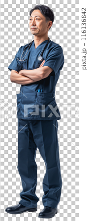 AI-generated image of a male nurse's whole body on a white background 116136842