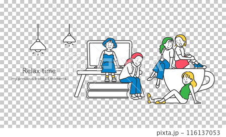 Illustration of women relaxing Illustration of women relaxing 116137053