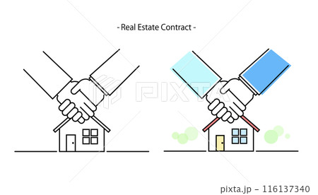 住宅と握手のイラスト―不動産取引イメージ 116137340